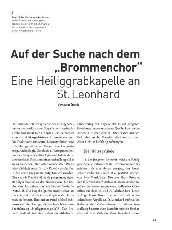 Erste Seite des Aufsatzes Auf der Suche nach dem 'Brommenchor'. Eine Heiliggrabkapelle an St. Leonhard von Verena Smit